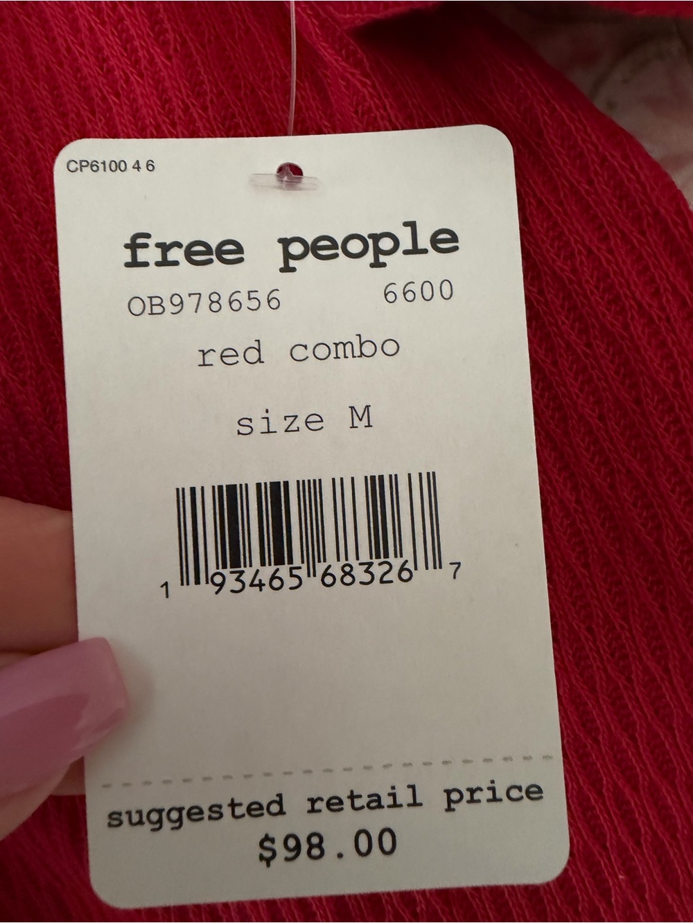 NWT Free People Rainbow Dreams oversized sleeve top in red  Size M - Picture 7 of 7